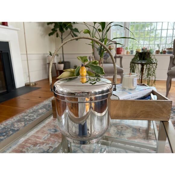 Vintage Silver MCM Ice Bucket Sheffield Silver Company Pyrex Insert, Made in USA - Picture 1 of 10